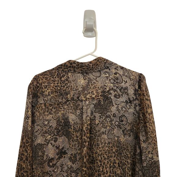 Lane Bryant Snakeskin Leopard Long Sleeve Button Up Shirt Sheer Brown Size 18/20 - Picture 5 of 8